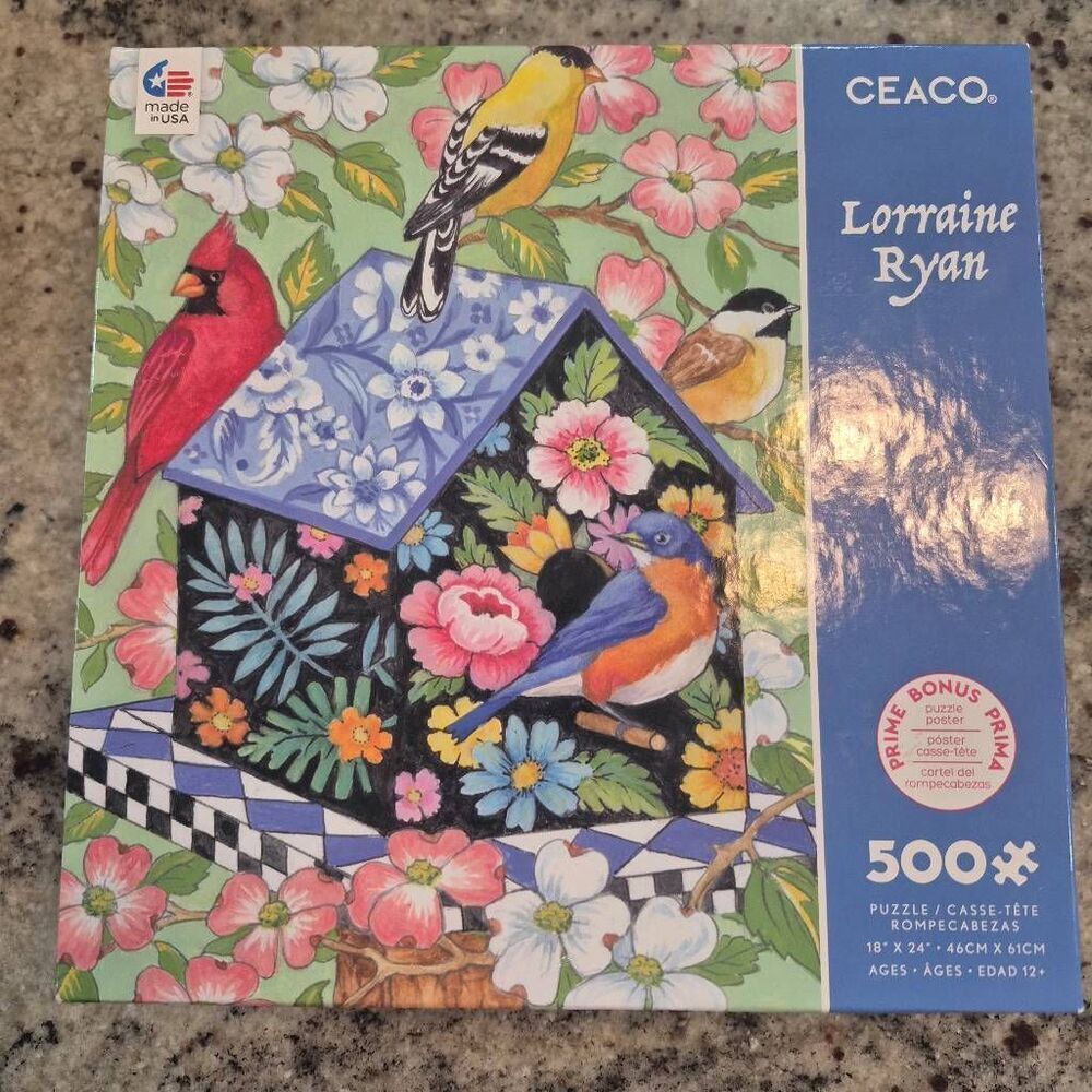 Ceaco Lorraine Ryan Birdhouse 500 pc Jigsaw Puzzle, New, Box Damaged